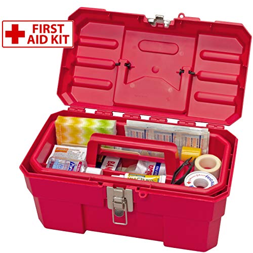 Akro-Mils 14-Inch Plastic Toolbox w/Removable Tray, Steel Latch & Padlock Eye, Industrial-Grade Tool Box/Tools, Crafts, First Aid & Hobby Supplies, 14" x 8" x 8", Made in USA, Red (09514) (Pack of 6) - color: Red, size: 14-Inch x 8-Inch x 8-Inch (Pack of
