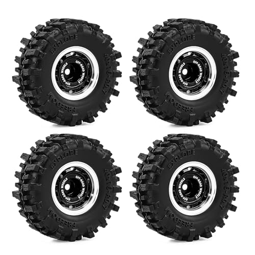 0.7 Inch RC Crawler Tires and Wheels Set 40×16mm for 1/30 Scale Axial SCX30 (Black) - color: Black