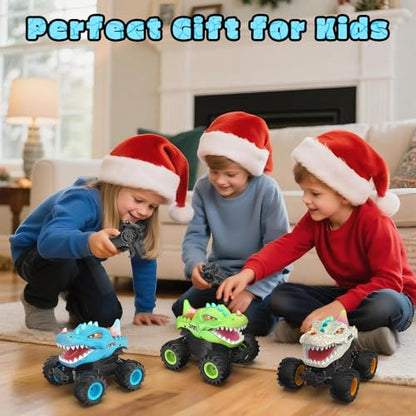 Dinosaur Remote Control Car, 2.4GHz Monster Truck Toys Rechargeable RC Cars 1:24 Scale RC Truck with LED Light Movable Mouth, Dinosaur Cars Toys for Kids Boys 6-8 8-12 Birthday Gift, Blue - color: Blue