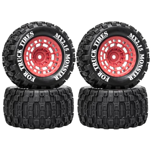 LRFHL 12mm Hex RC Wheel Tires 4PCS | for 1/16 Traxxas Mini Maxx 107154-1 Mini XRT VXL 108076-1 E-Revo Mini XRT MJX 16207 16210 HSP 94186 LOSI 1/18 Mini LMT - color: Black Tires+ Red Wheel-6