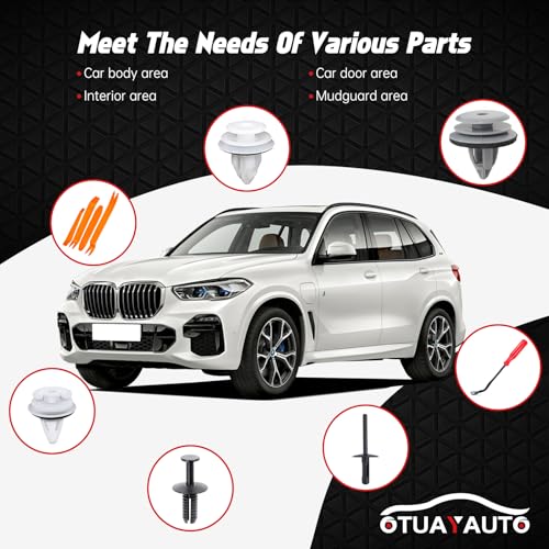 OTUAYAUTO 130PCS Bumper Fender Retainer Clips 5 Most Popular Sizes Replacement for BMW X1-X6 - Door Trim Panel Clips with 5PCS Fasteners Remover Compatible with BMW - size: 125Pcs 5 Sizes Clips with 5 Removers for BMW