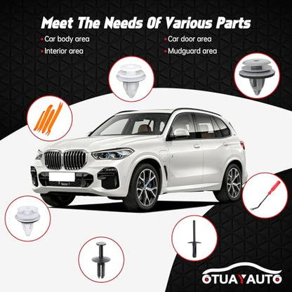 OTUAYAUTO 130PCS Bumper Fender Retainer Clips 5 Most Popular Sizes Replacement for BMW X1-X6 - Door Trim Panel Clips with 5PCS Fasteners Remover Compatible with BMW - size: 125Pcs 5 Sizes Clips with 5 Removers for BMW