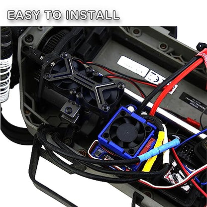 Motor Cooling Fan with 47-49mm Adjustable Mount Upgrades Part for 1/8 1/5 Infraction,Felony,Limitless,4985 1717 Motor,Aluminum 4010 High Speed Cooling Dual Fans 15000 RPM Heatsink,Black - color: Black/Cooling Fan