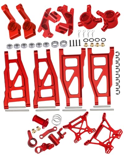 Upgrades Part for 1/10 Rustler 4x4 VXL/Rustler 4x4,Aluminum Caster Block,Steering Blocks,Rear Stub Axle Carriers,Steering Bellcranks,Suspension Arm,Shock Tower,Red (More Durable Arm) - color: Red-1 Set