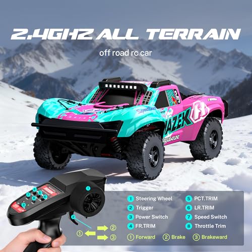 Hosim 1/10 RC Truck 4WD Brushless Buggy Cars, MAZEK RTR 62+ MPH Hobby Grade High Speed Remote Control Car for Adults & Teens Off-Road Bashing, Rock Crawling, Racing Waterproof Electric Monster Trucks - color: Pink