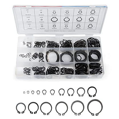 NEIKO 50458A Snap Ring Shop Assortment | 300 Piece Retaining Ring Set | 18 Sizes (1/8" - 1-1/4") | Heat-Treated Hardened Steel | Secure Parts on Grooved Shafts, Pins, Studs, etc. - style: Retaining Ring