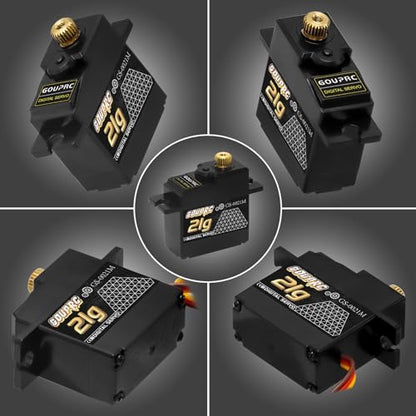 GOUPRC 21G Micro Mini Digital Servo of Metal Gears with 25T Servo Horn for 1/14 1/16 RC Crawler Car Upgrade Servo Parts Model Boat Airplane Robot (2PCS) - style: 21G 2PCS