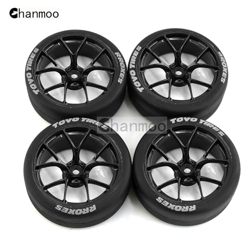 1/10 RC Drift Tires and Plastic Wheels Rims Rally Racing Tyres 12mm Hex for 1:10 Scale On Road Touring Street Car Tamiya Traxxas HPI KYOSHO XV02 XV01 TT01 TT02 PTG2 A959 4PCS (B Black) - color: B Black