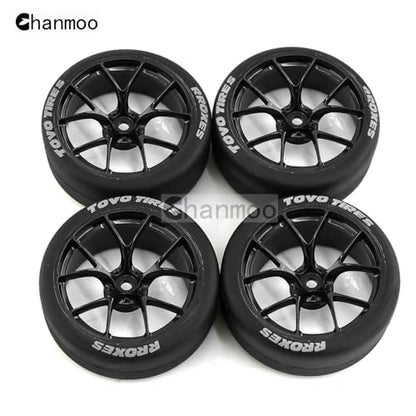 1/10 RC Drift Tires and Plastic Wheels Rims Rally Racing Tyres 12mm Hex for 1:10 Scale On Road Touring Street Car Tamiya Traxxas HPI KYOSHO XV02 XV01 TT01 TT02 PTG2 A959 4PCS (B Black) - color: B Black