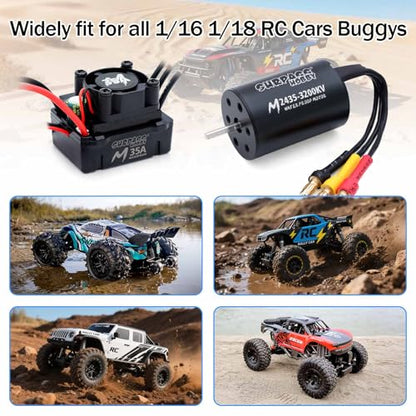 Surpass Brushless Motor ESC Combo Waterproof 2435 3200KV Brushless Motor and ESC 35A for 1/16 Remote Control Cars Trucks Off-Road Vehicle - style: 3200kv + 35A ESC