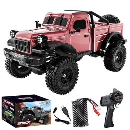 1/18 Scale RC Pickup Truck for Adult, 2.4GHz 4WD Off-Road Remote Control Drift Car, RC Rock Crawler with LED Lights, 12km/h High Speed & Waterproof ESC - color: Red, size: 1 Battery