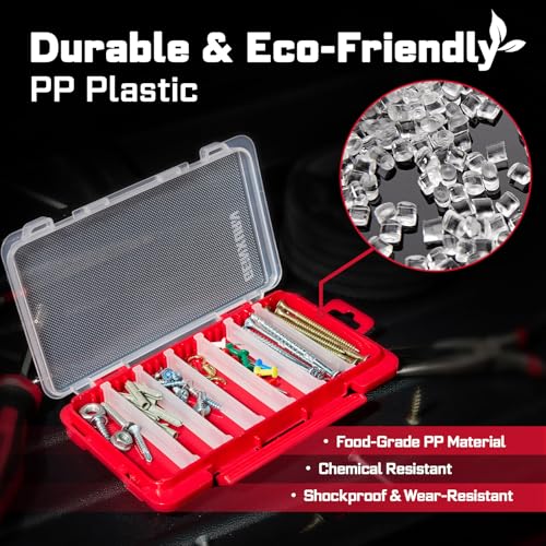 Geinxurn Small Flat Storage Parts Organizer, 2Pcs Red Portable Transparent Plastic Small Parts Tool Box with Removable Dividers, Screwdriver Bit Cases Storage(2 Pieces) - style: Flat-2pcs