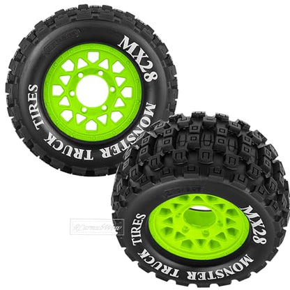 RC Wheels and Tires for 1/10 RC Scale Car,Rustler Stampede Hoss,Granite Vorteks Big Rock 3S,MX28 2.8" Truck Tires and Wheels w/ 12mm/14mm Hex,4pcs,Green - color: Green(4pcs)