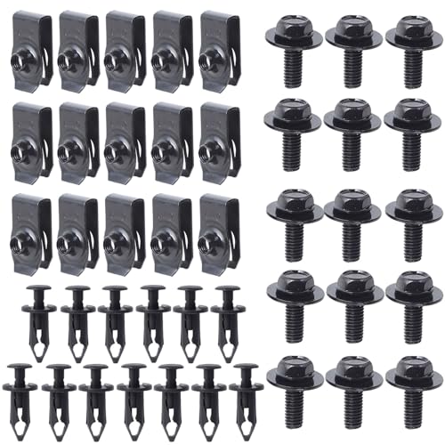 Minho 45Pcs Engine Under Cover Splash Shield Guard Body Bolts Bumper Fender Liner Push Retainer Fastener Rivet Clips, Black - style: U-nuts+Bolts+Push Clips 45PCS