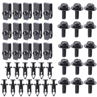 Minho 45Pcs Engine Under Cover Splash Shield Guard Body Bolts Bumper Fender Liner Push Retainer Fastener Rivet Clips, Black - style: U-nuts+Bolts+Push Clips 45PCS