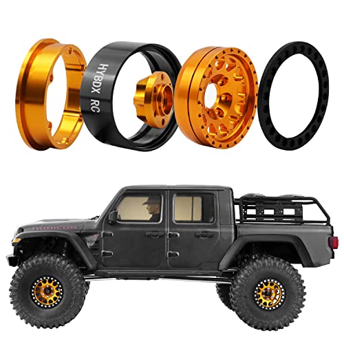 1.9 Inch Aluminum Alloy Beadlock Wheel Rim Hub 4pcs Suit for 1:10 RC Crawler Axial SCX10 SCX10 II TRX4 RC4WD D90. (Golden) - color: Golden