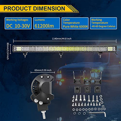 Willpower 45 Inch 612W Led Light Bar Spot Flood Combo Beam 12V 24V Fog Work Lamps Driving Offroad Lights for 4x4 Truck Tractor Boat Car ATV UTV SUV - size: 45'' - 612W - Combo