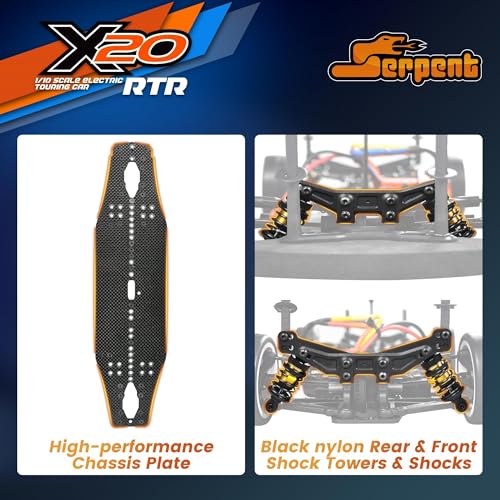 Serpent X20 1/10 RC Touring Car RTR, 4WD Fast Electric RC Car | with Brushless Motor, Carbon Fiber & CNC Aluminum Parts, High Speed, Batteries and Charger Not Included (Orange) - color: Orange