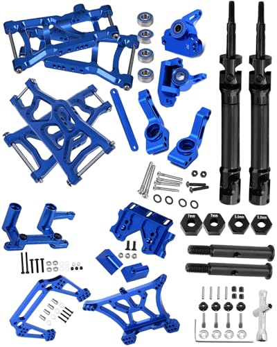 Upgrades Part for 1/10 Rustler 2wd VXL,Alloy Caster Block,Drive Shaft CVD Axles,Suspension Arm,Steering Blocks,Stub Axle Carriers,Shock Tower,Bulkhead,Navy Blue - color: 1set W/Cvd - Navy Blue