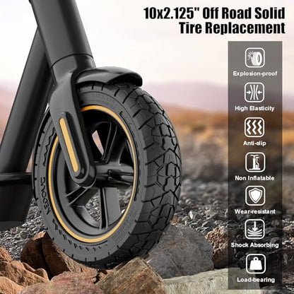 Cooryda 10X2.125 Off Road Tire for Electric Scooter Ninebot F20/F30/F40/F65, 10 inch Solid Rubber Tires for Front And Rear Solid Electric Scooter Tire Tubeless(Black 1pc)