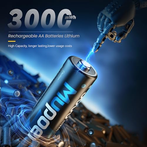 Mupoer Rechargeable AA Batteries 24 Count,Lithium Battery AA 1.5V 3000mWh,Double A Rechargeable Battery,Pilas Recargables AA,Li ion Two A Batteries for Blink Xbox Long Lasting Blue - size: Only 3000mWh 24AA Batteries