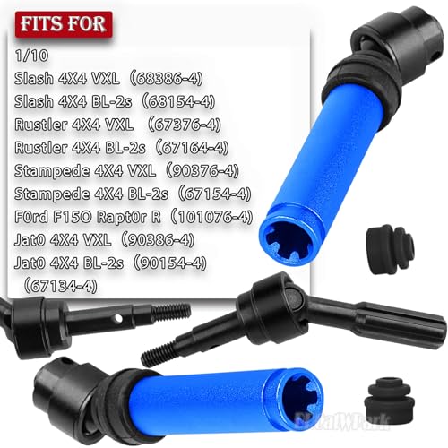 Drive Shaft Axles Upgrades Part for 1/10 4WD Slash/Rustler/Stampede/Jat0 4X4(BL-2s)(VXL),F0rd F15O,RC Front & Rear Steel DriveShaft CVD w/Hex Hops Up,#9051#9052,Navy Blue - color: Navy Blue - (4pcs Driveshafts)