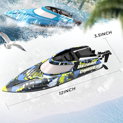 BEZGAR RC Boat, 2 Packs 12 inch Fast Speed RC Boat 30 KPH with A Portable Suitcase for Lakes & Pools & Salt Water, Summer Toys for Adults and Ideal Gifts for Kids Boys Age 6 7 8-12 Years Old - TX2P1