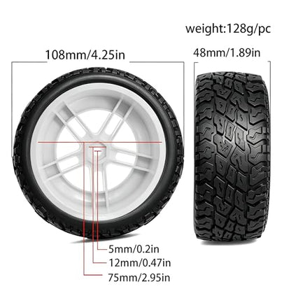 1/10 RC Short Course Truck Tires and Wheels with 12mm 14mm 17mm Hex 110mm 1/8 Rubber Tyres for 1/10 RC Truck ARRMA ARA3521T3 Traxxas 68154-4-GRN - Slash BL-2S (White) - color: White