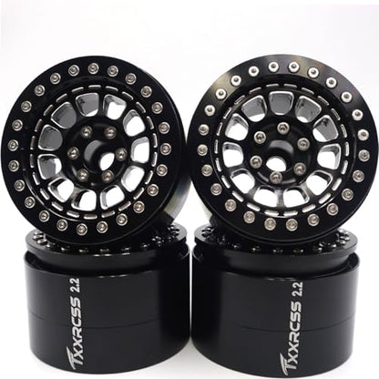 RC 2.2 Aluminum Alloy Beadlock Wheels and Tires Upgrades Accessories Rims for 1/10 SCX10 TRX4RC4WD and D90 RC Crawler Axial Remote Control Car (4pc) (Black) - color: Black