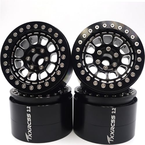 RC 2.2 Aluminum Alloy Beadlock Wheels and Tires Upgrades Accessories Rims for 1/10 SCX10 TRX4RC4WD and D90 RC Crawler Axial Remote Control Car (4pc) (Black) - color: Black
