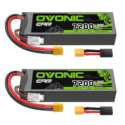 OVONIC 2S LiPo Battery 7200mAh 7.4V 130C RC Battery with XT60 to TRA Connector [2 Batteries in 1 Package]