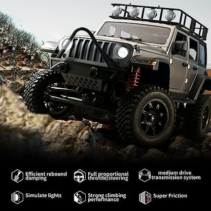 GoolRC 1:12 Scale 4 Wheel Drive Remote Control Car, Off-Road Truck with Lights, 2.4G Remote Control Crawler - color: Black, size: 1 Battery