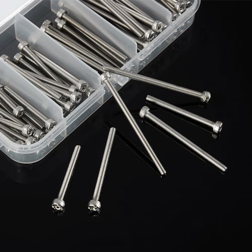 M3 x 30mm 35mm 40mm 45mm 50mm Socket Head Cap Screws Bolts, Stainless Steel 304, Metric Allen Hex Drive, Bright Finish, Fully Threaded, Assortment Kit 75PCS - size: Socket M3x30-50 mm