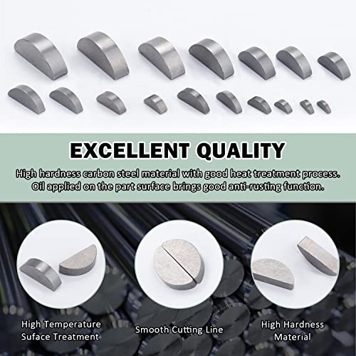 164Pcs 17 Sizes Metric Woodruff Key Kit, Carbon Steel Half Moon Keys | Precision-Machined for Shaft Keyways, Feather Keys & Crankshafts, Hardened Steel, Rust-Proof, for Machinery Fastening
