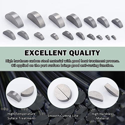 164Pcs 17 Sizes Metric Woodruff Key Kit, Carbon Steel Half Moon Keys | Precision-Machined for Shaft Keyways, Feather Keys & Crankshafts, Hardened Steel, Rust-Proof, for Machinery Fastening