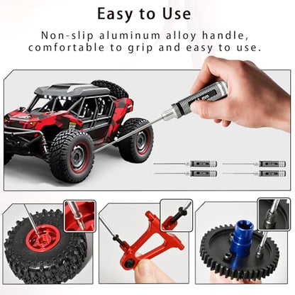 Hex Driver Set 1.5/2.0/2.5/3.0mm, RC Screwdriver Kit | Alloy Steel Bits & Magnetic Tips, Quick-Change Allen Wrench, RC Car Tool for RC Cars, Drones, Robots and Mini Crawlers - color: Black-2