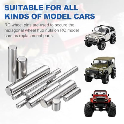 MECCANIXITY 10 Pack Dowel Pin Wheel, 2x100mm Steel Hex Wheel Hub Nut Pin Replacement for DIY RC Car Truck Boat Helicopter Model Part, Silver - size: 2x100mm