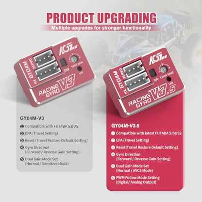 AGFRC 4g AVCS Gyro for RC Mini-Z Drift Car (GY04M V3.5 Red) | 3.7-8.4V, 20mA, AVCS & Normal Dual Modes, 32-bit PID Control, for Mini-Z 1/27-1/28, 21×15×8.8mm - color: Red