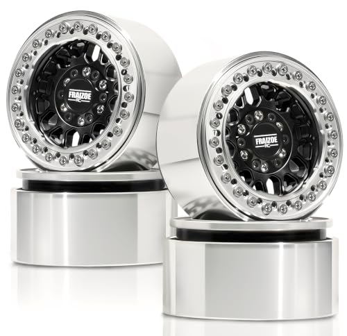 4PCS 1.9" RC Beadlock Wheels with12mm Hex & -6mm Offset Aluminum 30mm Wide Rims for 1/10 RC Crawler, Compatible with TRX4 TRX6 SCX10 SCX10 II III Gen8 RC4WD D90 90046 AXI03007 - color: Silver-Black