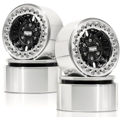 4PCS 1.9" RC Beadlock Wheels with12mm Hex & -6mm Offset Aluminum 30mm Wide Rims for 1/10 RC Crawler, Compatible with TRX4 TRX6 SCX10 SCX10 II III Gen8 RC4WD D90 90046 AXI03007 - color: Silver-Black