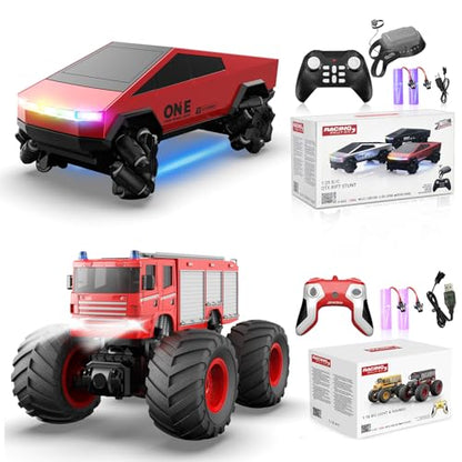 1/28 Gesture Sensing RC Stunt Car for 6-12+ Boys Girls, Seven Light Modes Cool RC Cars & 1/18 Remote Control Fire Truck Toy for Kids, 2.4GHz All Terrain RC Car with LED Lights & Sound
