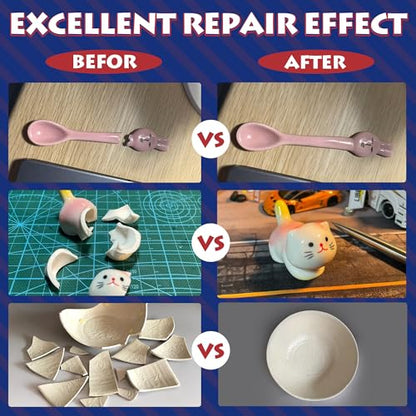 Ceramic Glue Repair Kit, Liquid Super Glue for Ceramic Repair 40g | Clear Instant Cyanoacrylate Adhesives for Food Safe, All Purpose for Shoe Plastic Leather Glass Metal Wood Pottery Porcelain - style: Ceramic Glue