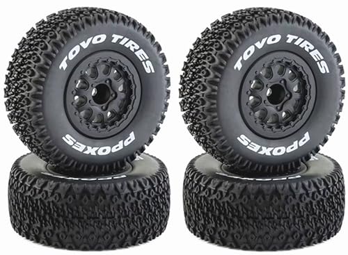 RC Short Course Truck Wheels and Tires with 12mm 14mm 17mm Hex Upgrade Parts for 1/10 Slash 2WD 4×4 Arrma Senton Axial Losi Redcat Rc4wd Hex RC Car.（Black）