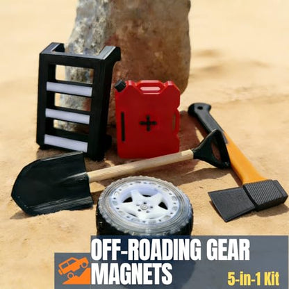 Mini Off-Roading Essential Gear Bumper Magnets,Wobbly Wadder Magnetic Little Ladder 5-in-1 Kit for Offroad Fans, Funny SUV Truck Emblems Sticker - color: Yellow Axe 5in1 Set