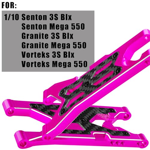 RC Carbon Fibre Front Rear Suspension Arms Rear Hubs Front Steering Block Knuckles & C-Hubs Caster Blocks Upgrades Parts for 1/10 Senton/Granite/Vorteks3S Blx & Mega 550 RC Car.Pink - color: Pink(for 1/10)