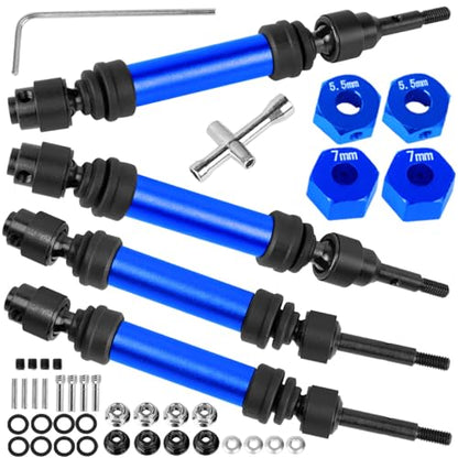 Drive Shaft Axles Upgrades Part for 1/10 Slash 4X4 VXL/Rustler 4X4 VXL/Stampede 4WD VXL,RC Steel #45 Front & Rear 4Pcs Driveshafts CVD w/Hex Hops Up,Navy Blue - color: Navy Blue - (Axles)