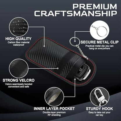 JUSTTOP Faraday Key Fob Protector (3.74'' x 5.75''), Car RFID Signal Blocking Pouch, Anti-Hacking for Car Key Fob Cover, Double-Layer Carbon Fiber Material Anti-Theft Faraday Bag (2 Pack) - size: Medium