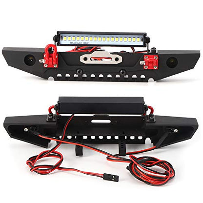 Metal Anticollision Front Bumper Kit with LED Light Bar for 1/10 RC Crawler Car, Durable RC Bumper Replacement for Axial SCX10 90046, 100%, 7.5in, Fit for Night Driving Enthusiasts
