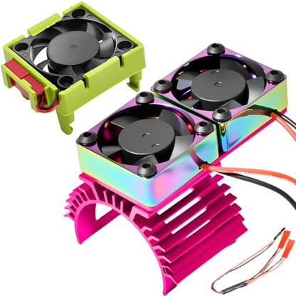 VXL-3s ESC Cooling Fan and Motor Cooling Fan 28000 RPM Dual Fan Set for 1/10 Traxxas Slash 4x4 Stampede 4x4 Rustler 4x4 VXL Hoss 4×4 Velineon VXL 3s Heat Sink Replace #3340, Purple & Green - style: SRQ-Purple Green