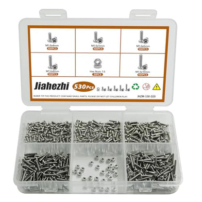 530Pcs M1.6 304 Stainless Steel Metric Micro Screws Nuts Assortment | M1.6x4/5/6/8/10mm Sizes, Phillips Pan Head, Fully Threaded Kit for Arduino, RC Models, Electronics, DIY Projects - size: M1.6x4/5/6/8/10- 530 Pcs